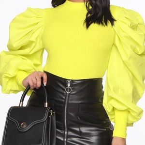 Fashion Nova High Profile Puff Sleeve Top - Yellow